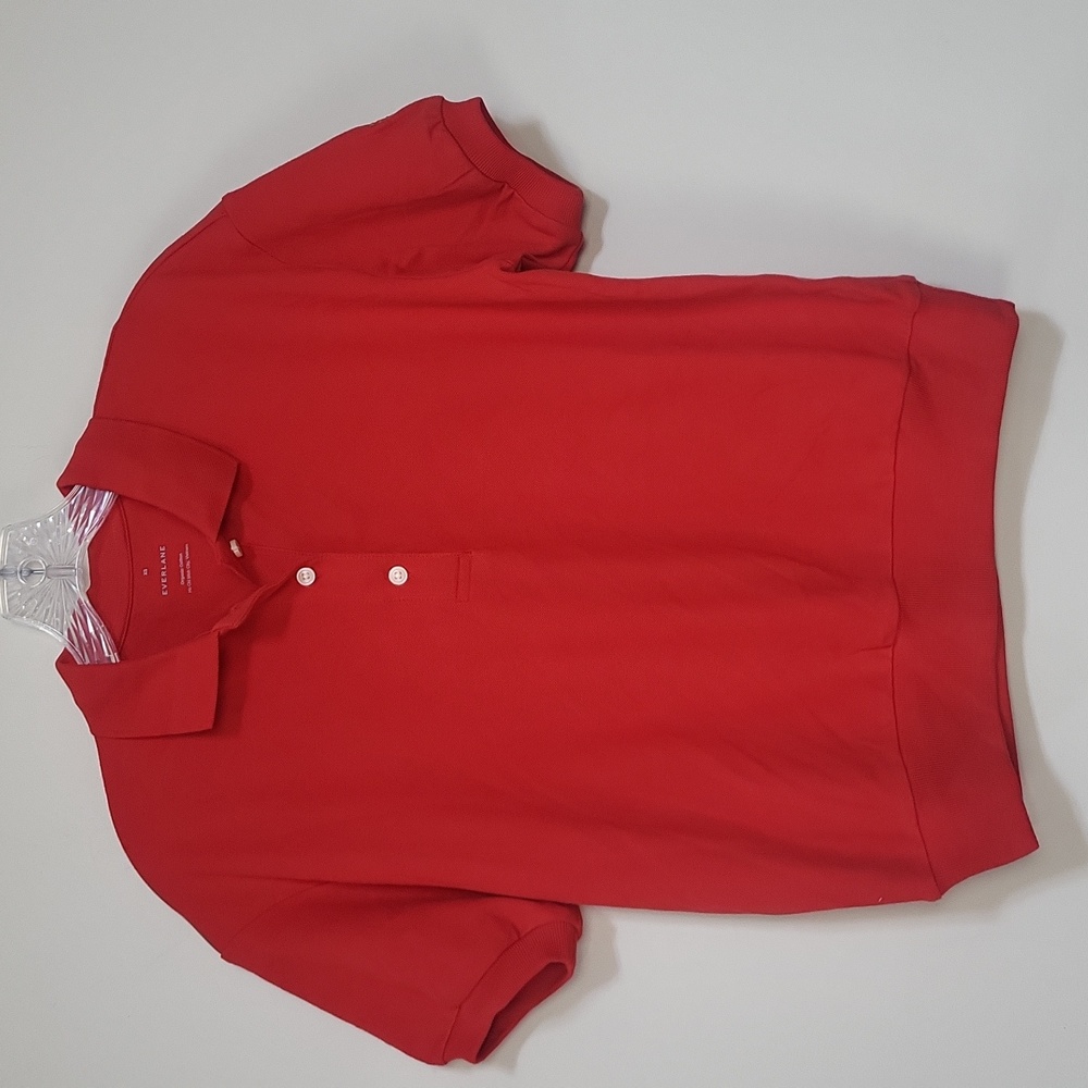 EVERLANE Red Organic Cotton Short Sleeve Banded Hem Polo Short